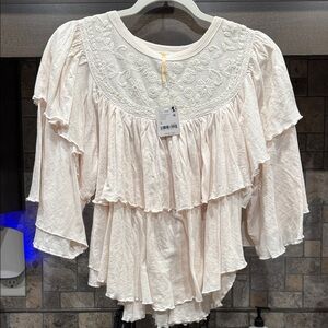 Free People Cream Ruffle Top